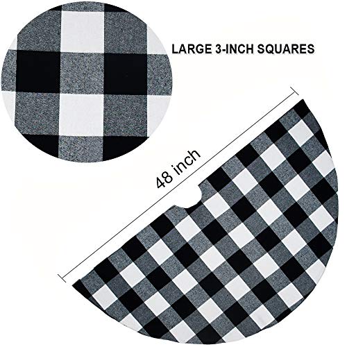 Senneny-48-Inch-Buffalo-Plaid-Christmas-Tree-Skirt-Larger-3-Inch-Black-and-White-Checked-Tree-Skirts-Mat-for-Christmas-Holiday-Party-Decorations-4-ft-Diameter-48-Inch-Black-and-White Senneny 48 Inch Buffalo Plaid Christmas Tree Skirt Larger 3 Inch Black and White Checked Tree Skirts Mat for Christmas Holiday Party Decorations 4 ft Diameter 48 Inch Black and White