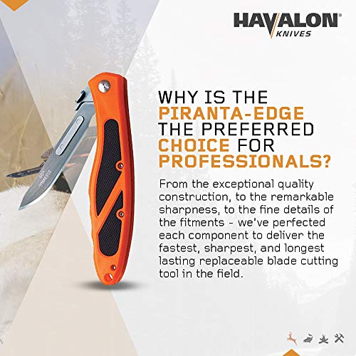 Havalon Piranta-Edge - Outdoor Knife + 12 Replacement Blades, Sharp Skinning Knives For Hunting, Fishing, Deer & Survival, Orange #TOP6