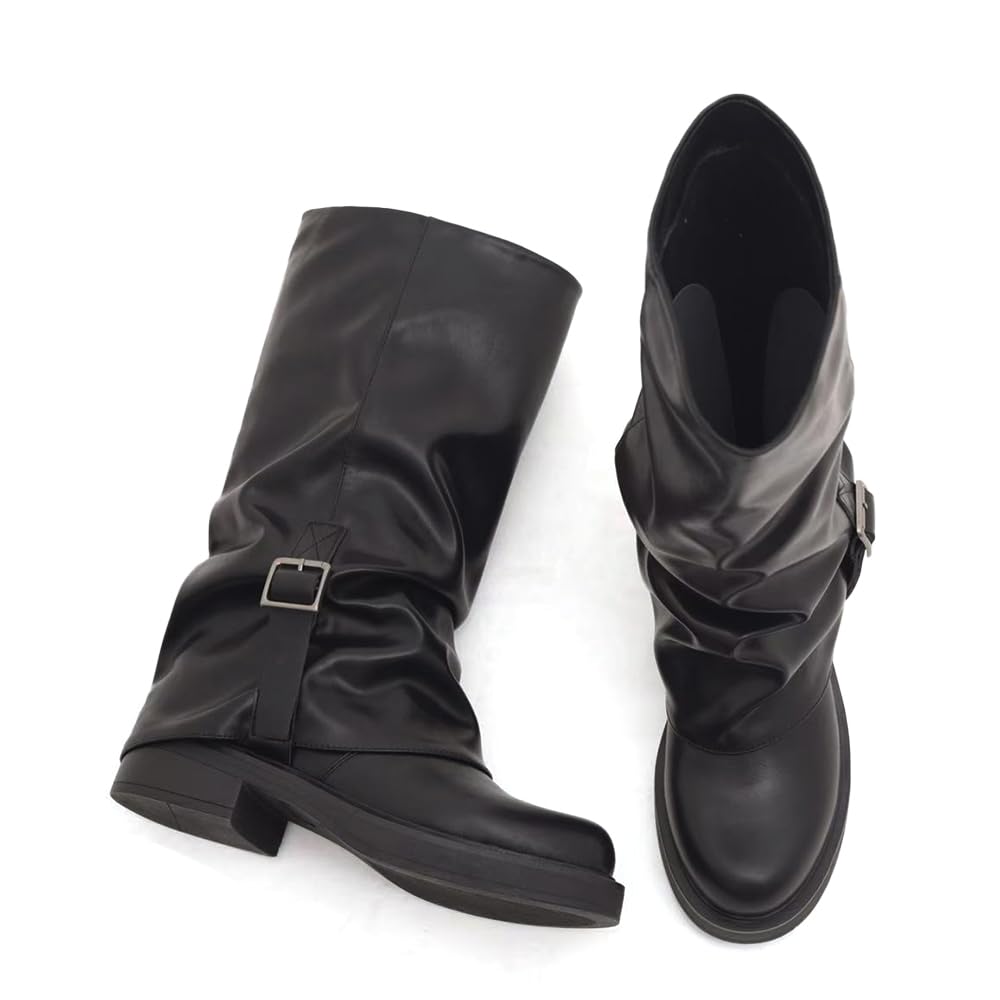 IF Stivali Stivaletti Da Donna Con Risvolto Fibbie Multiple Suola Carrarmato Platform Plateau K-08