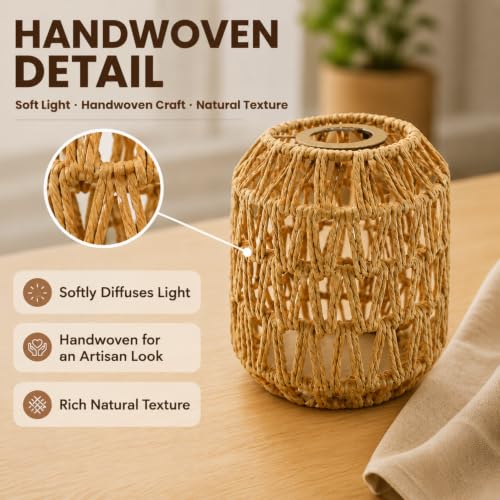 3-Pack Boho Rattan Lamp Shades - Barrel Shade Handwoven Natural Wicker Lampshades for Pendant Lights, Chandeliers, Wall Sconces, Floor & Table Lamps – Vintage Farmhouse Home Decor by LOZNDA - Used condition - Image 3