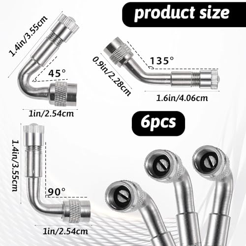 Image of cobee 6 Pcs Valve Stem Extenders, Tire Valve Stem Adapter 45 Degree 90 Degree 135 Degree Passenger Car Tires for Dual Wheels Passenger Cars, Rv, Bicycles, Stroller, Motorcycles and Trailers