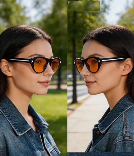 Image of EYLRIM Retro Oval Cat Eye Sunglasses for Women Men Trendy Flat Top Narrow Cateye Shades UV400 Protection