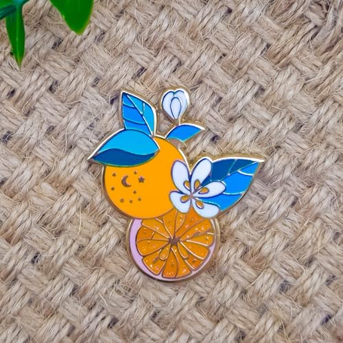 Image of Orange Flower Enamel Pin - Fruit Series | Premium Enamel Pin - Statement Lapel Pin - Plated Badge for Clothing, Bags, Hats, Jackets, and Lanyards