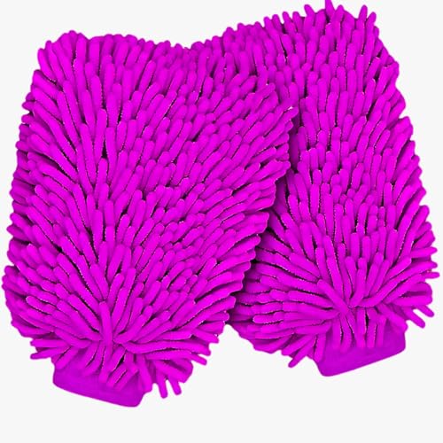 Image of Btag Double Sided Microfibre Wash Mitt Cleaning Gloves (2 Pcs, 2400 GSM, Size 26 X 19 Cm, Extra Large, Super Absorbent, Big Chenille Mitt Glove) (Pink)