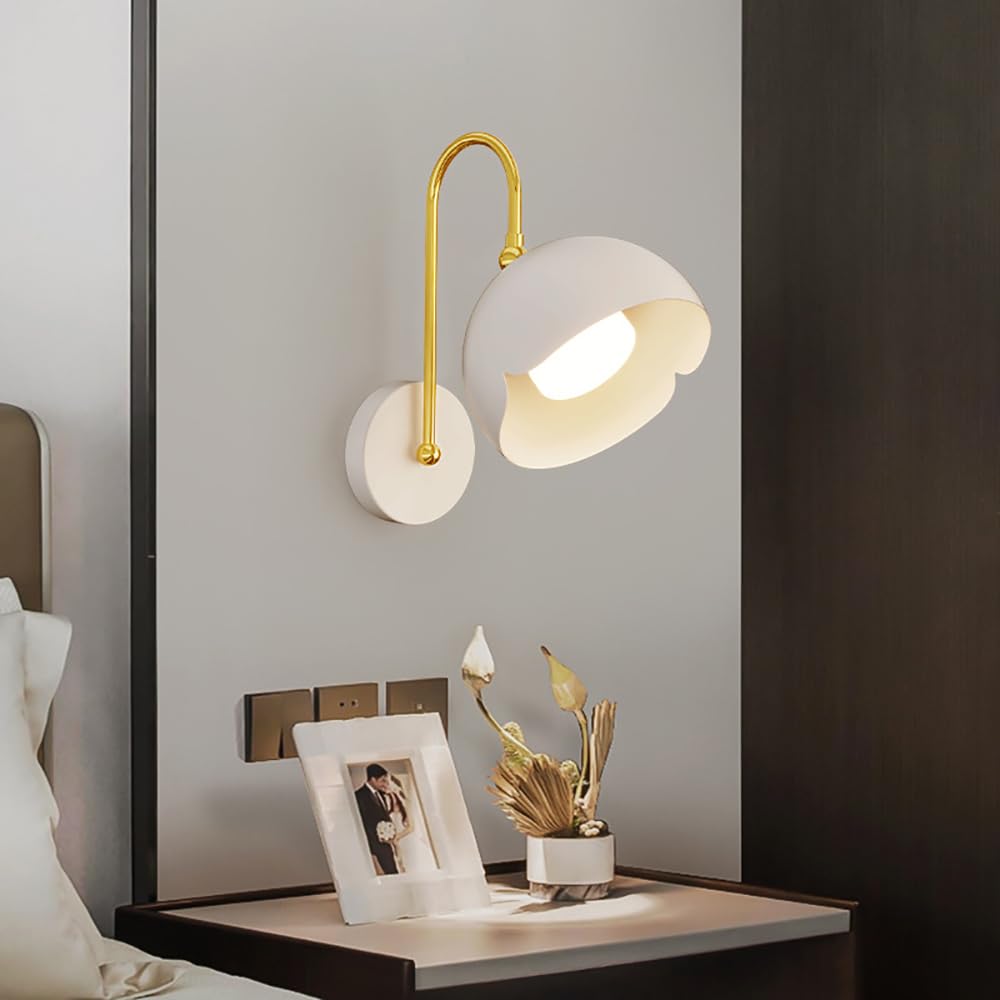 Jadssox Aplique de pared LED blanco de 7 W, lámpara de pared simple nórdica con pantalla de metal, accesorios de iluminación de pared para sala de estar, dormitorio, sala de estudio, pasillo (H:36 cm)