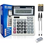 Empire Desk Calculator with Large Key Buttons, 12 Digits, Large Eye-Angled Display, Solar and Battery Powered for Home and Office (Included 2 Battery, 2 Pen and 1 Rubber)