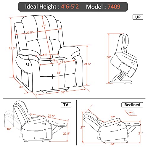 Mcombo Small Sized Electric Power Lift Recliner Chair Sofa With Massage And Heat For Small Elderly People Petite, 3 Positions, 2 Side Pockets, Usb Ports, Faux Leather 7409 (Small, Dark Brown) #TOP5