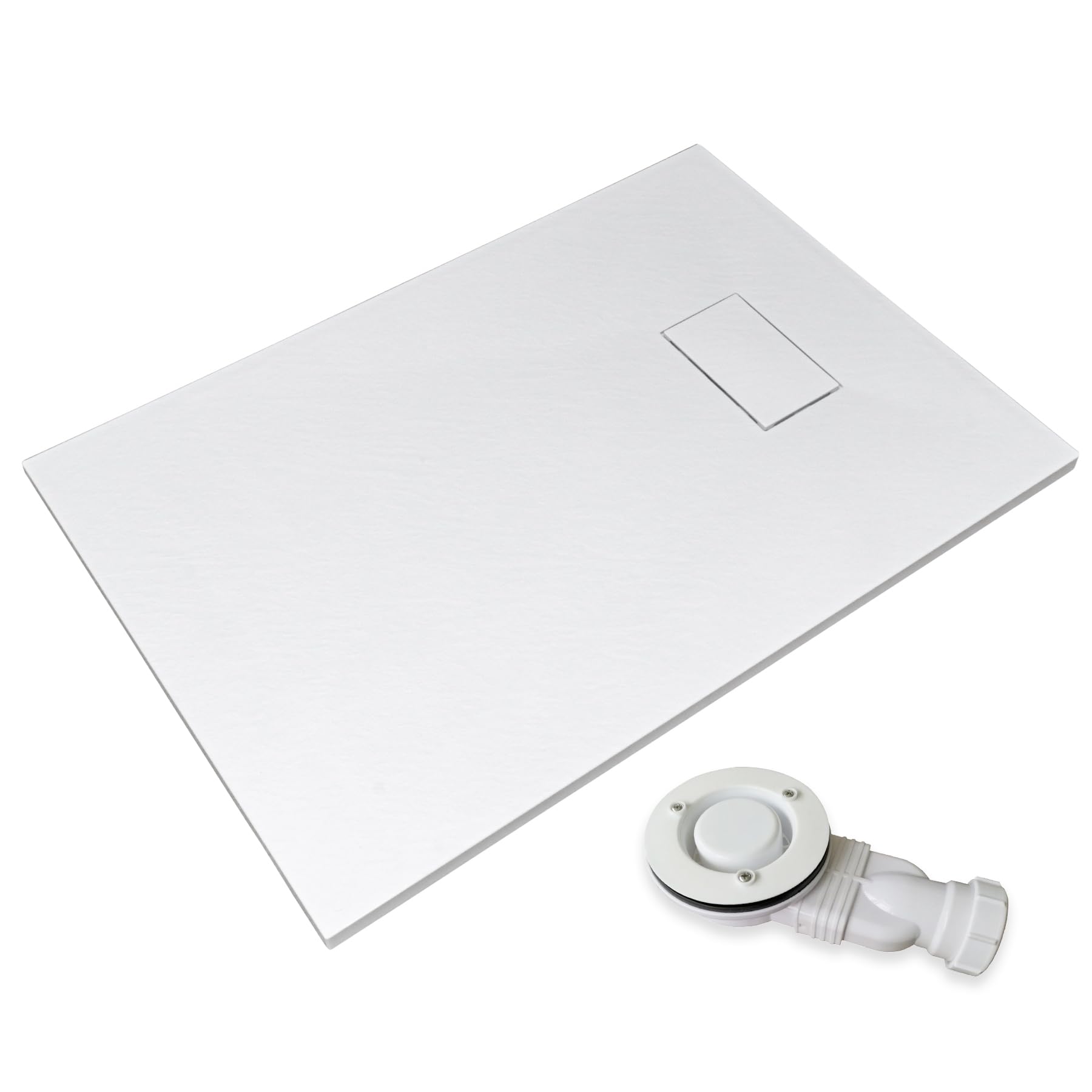 Thermopanel White Smc Shower Trays Base Slate Stone Effect Textured Non Slip With Low Profile Waste And Solid Cover - 1600 X 800Mm