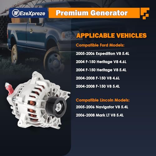 Image of Ezexpreze 8318 New Alternator Fit for Ford F150 V8 4.6L 5.4L 2004-2008, for F150 Heritage 2004 (Not for SVT Lightning), Fit for Expedition 5.4L 2005 2006, Fit for Lincoln 5.4L Mark LT 2006-2008