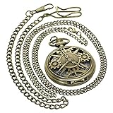 Bronze Vintage Brass Antique Case Pocket Watch Fob Watch for Men Women with 1 PC Necklace Chain 1 PC Clip Key Rib Chain