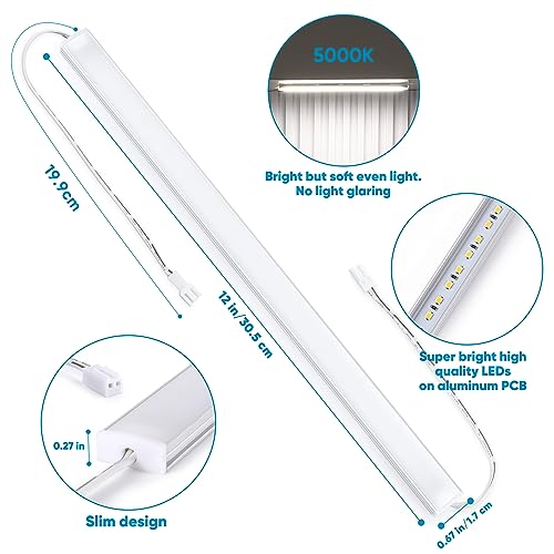 Image of Under Cabinet Lights Plug in, 3 pcs 12 Inches LED Light Strip Bars. Super Bright Dimmable Linkable for Kitchen Under Cabinets Shelf Work Space Desk Closet Lighting. Daylight 5000K (Pack of 3)