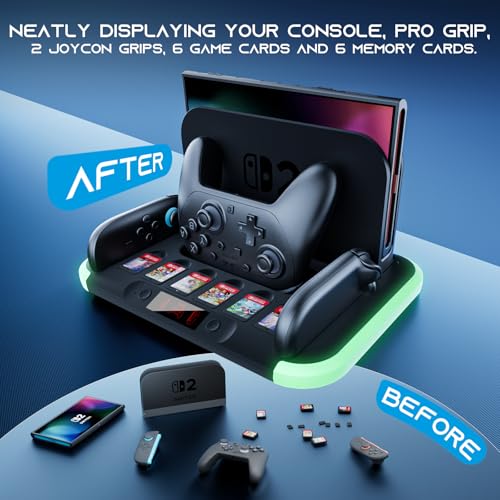 HEYSTOP Switch 2 Ladestation mit Joycon-Ladestation zum Aufladen des Nintendo Switch 2 Pro-Controllers Ladegerät Aufbewahrungs Zubehör Set mit TV-Dock und 6 Spielkarten-Aufbewahrungsfächern – Bild 6