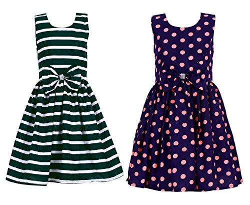 Image of Casual Frock for Baby Girls,Blue Printed and Olive Printed,Pack of 2