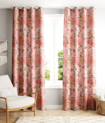 Image of Ultimate Trends 270 GSM Premium Room Darkening Curtains with Tie Back and Diamond Eyelets Set of 2 Panels (7 L x 4 W Feet, Peach)