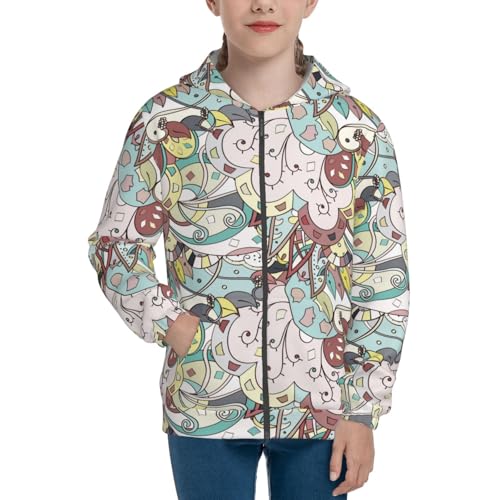 Ethnic Colorful Doodle Texture Kids Pullover Hoodies Boys Zip Up Sweatshirts Girls Athletic Clothes with Pocket3