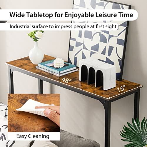 Costway 48 Inch Bar Table, Industrial Bar Height Sofa Table With Steel Frame And Footrest, Rectangular Kitchen Dining Table, Narrow Long Console Table For Entryway, Home, Apartment, Rustic Brown #TOP5