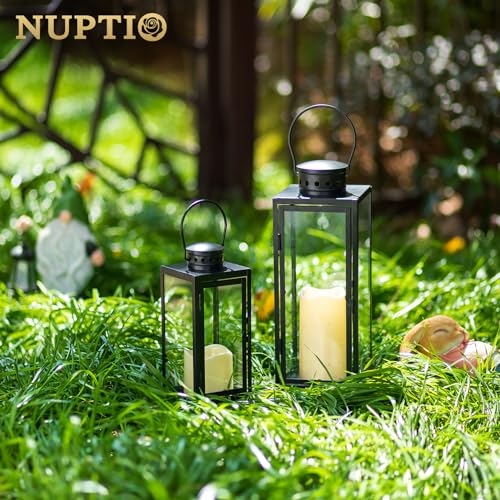 NUPTIO Laterne Schwarz für Kerzen Deko: 24cm Laternen Draußen Metall Outdoor Grablaterne Friedhof Grabschmuck Wetterfest Kerzenlaterne Garten Windlicht Drinnen Weihnachtstag