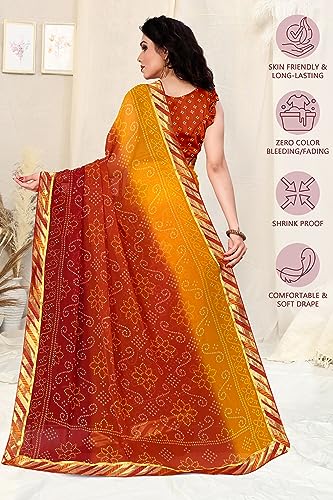 Image of MIRCHI FASHION Women Saree Georgette Traditional Bandhani | Ethnic Printed Sari for Social Gatherings with Unstitched Blouse Piece