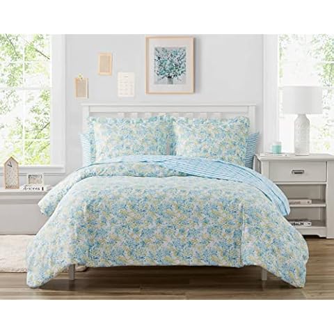 Poppy & Fritz - Queen Duvet Cover Set, Soft Reversible Bedding with Matching Shams & Zipper Closure, All Season Home Decor (Happy Floral Blue, Queen) Cover