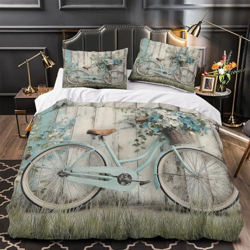 Vélo Vintage housse de couette 3D imprimée avec fermeture éclair et microfibre pour lit simple - 2