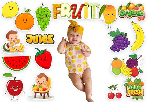 Image of Fruit Theme Baby Photoshoot Props Kit | Newborn & Kids Photography Cutouts Set | Fruit & Juice Theme Decorations | 250 GSM Cardpaper, Birthday Monthly Shoot Accessories