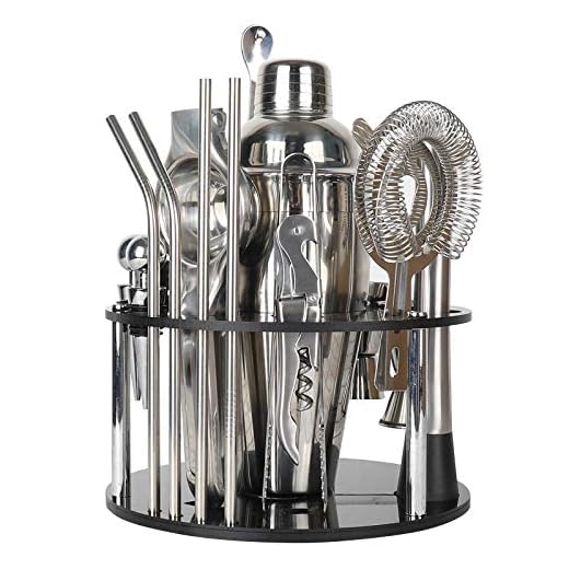 Bartender Kit Bar Tool Set Cocktail Shaker Set with Rotating Stand 20 Piece Perfect Home Bartending Kit and as Best Gift or for Home