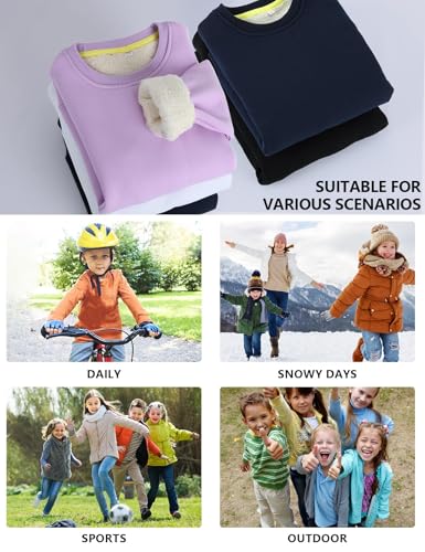 Image of Girls Sweatshirt Kids Fleece Lined Sweatshirts Winter Warm Sherpa Crewneck Pullover