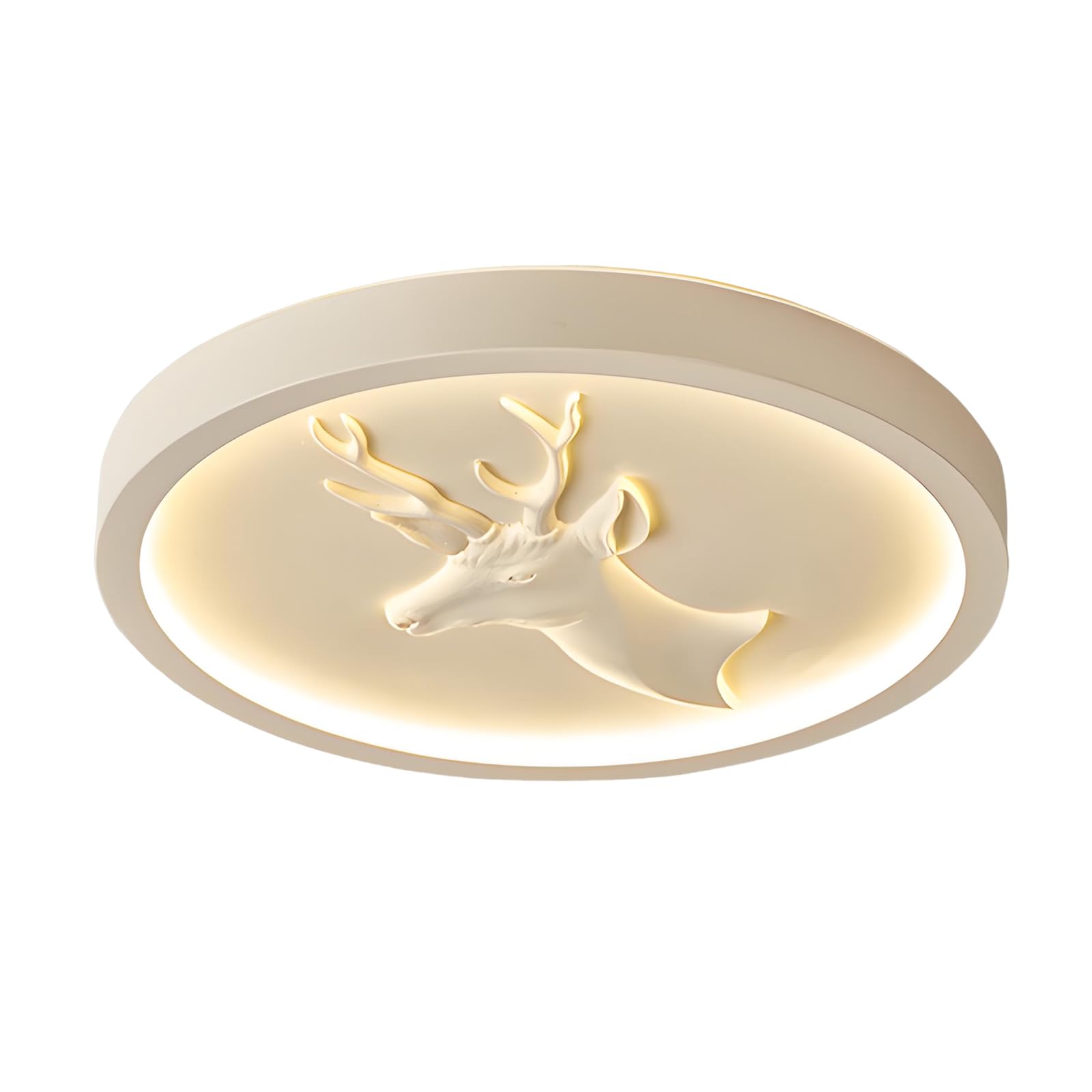 YNVIOZM Modern LED Flush Mount Ceiling Light, Round Close to Ceiling Lamp, with Resin Carved Deer Head Design Cream Lighting Fixtures for Bedroom, Kitchen, Hallway, Laundry Room