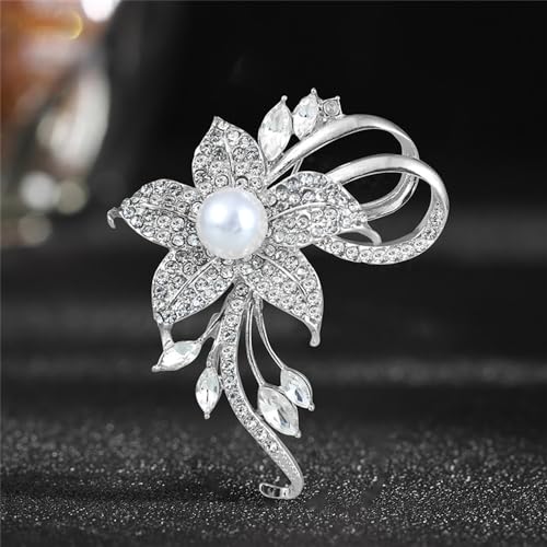 Image of Delicate Pearl Rhinestone Crystal Flower Brooch Pin for Women Dress Hat Decoration Bride Engagement Wedding Jewelry