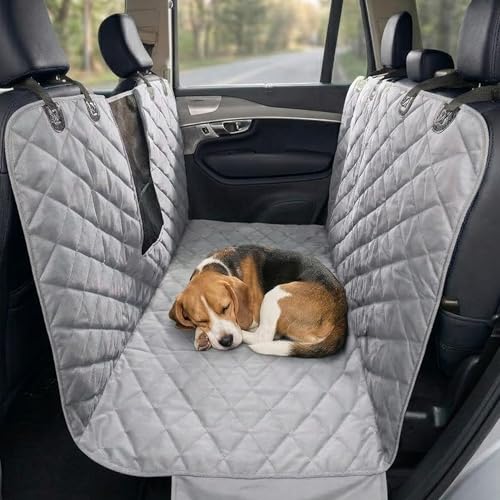 4Knines Dog Floor Hammock Cover for Crew Cab Trucks with Fold Up Seats Waterproof Non-Slip Truck Seat Cover for Dogs Protects Floor & Seat Backs (Passenger Side Split Grey)