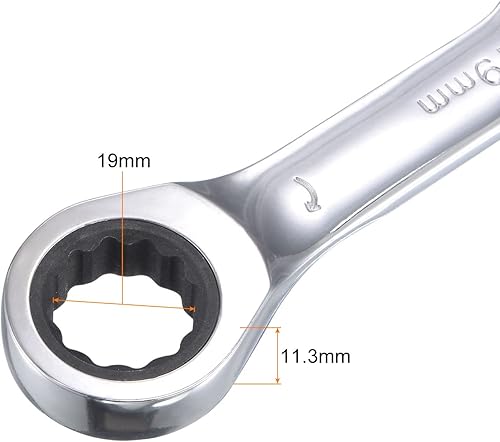 Miniatura 3 de uxcell Llave combinada de trinquete rechoncha de 0.748 in métrica 72 dientes 12 herramientas terminadas en caja de puntos, CR-V