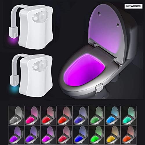 Toilet Night Light- Motion Detection Sensor Activated LED Light-8 Colours Changing Toilet Bowl Illuminate Nightlight for Bathroom-Decorating Combination with Faucet