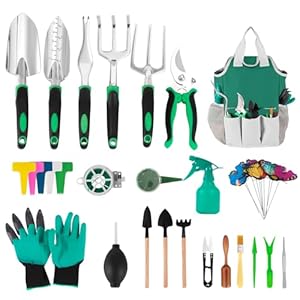 Garden Tool Set, Including 9 Succulent Tool Sets, 6 Large Heavy-Duty Aluminum Gardening Tools, with Gardening Tool Kit, Gloves, Watering Can, Fixing Line and Color Label，is Your Best Helper