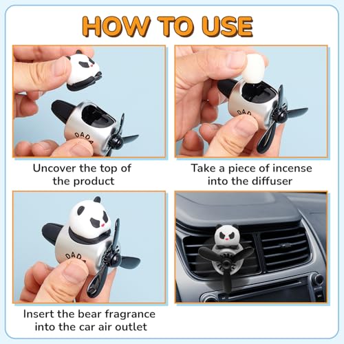 Image of Tallew 2 Pack Car Air Freshener Cute Dog & Panda Car Vent Clip Diffuser with Rotating Propeller Outlet Vent Easy to Install Included 4 Scents Aroma Tablets Aromatherapy Ornament Auto Accessories