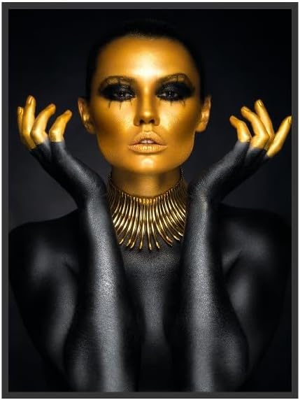 Quadro Decorativo com Moldura de Madeira 90x60 Pintura Preto e Do...