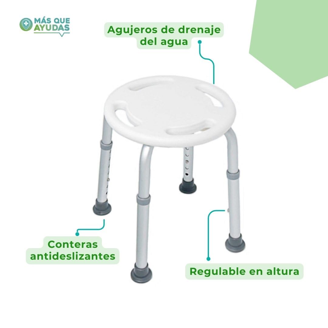 Taburete de Baño con Asas, Regulable en Altura 35,5-50,5 cm, Antideslizante, Banqueta para Bañera y Ducha, Aluminio Ligero, Peso Máximo 136 kg, Fácil Montaje