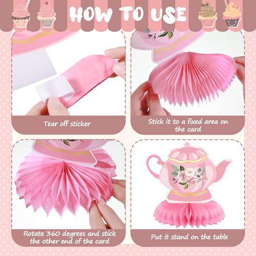 Liliful 12 Pcs Tea Party Decorations Floral Teapot Honeycomb Centerpieces Tea Party Supplies Table Decor for Birthday Baby Shower Wedding Favors Girls Women by Liliful - Image 5