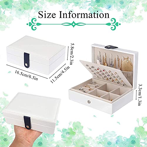 Rangement bijoux double couche compact blanc en cuir pour bracelets et bagues - 3