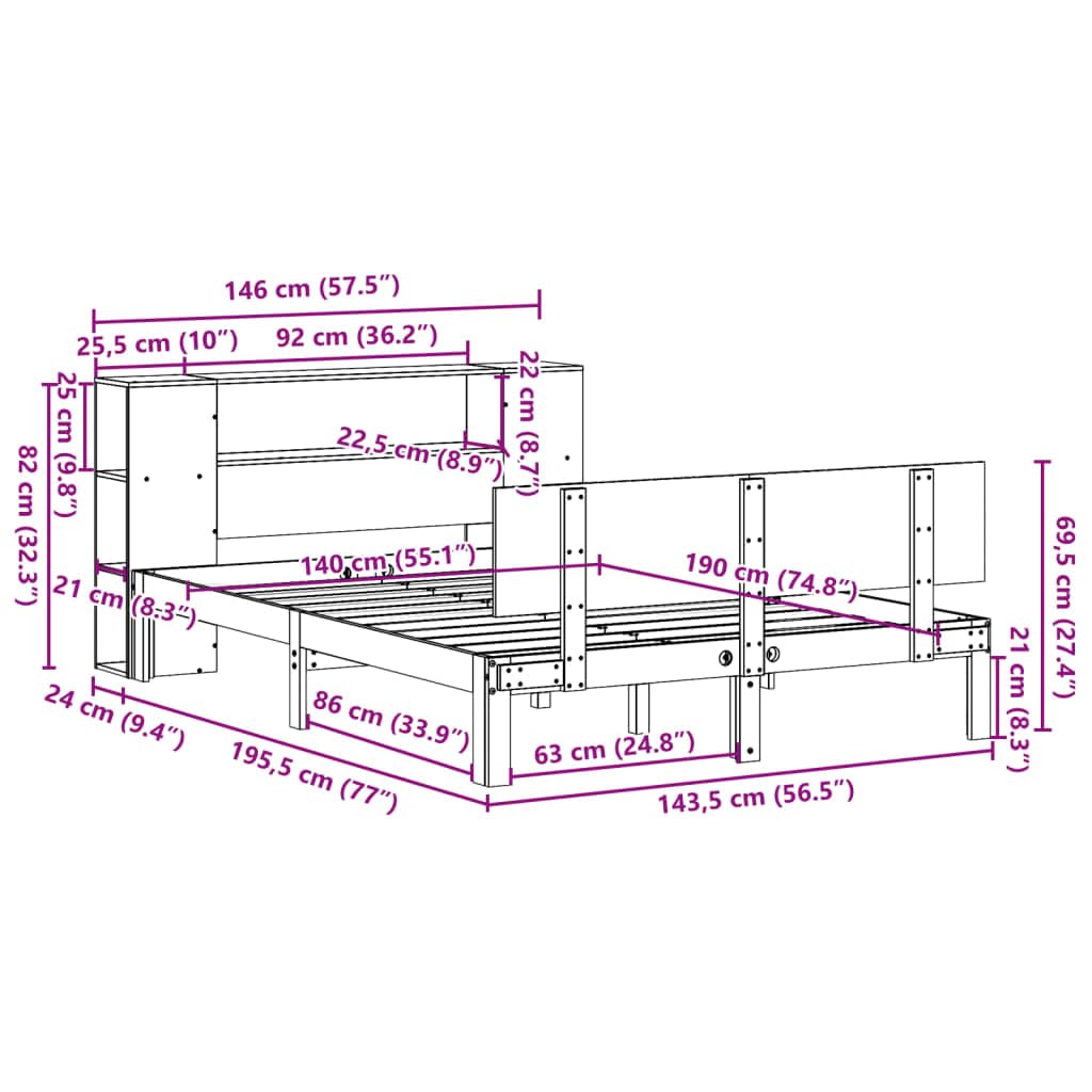 vidaXL Letto Libreria senza Materasso Bianco 140x190 cm Legno di Pino