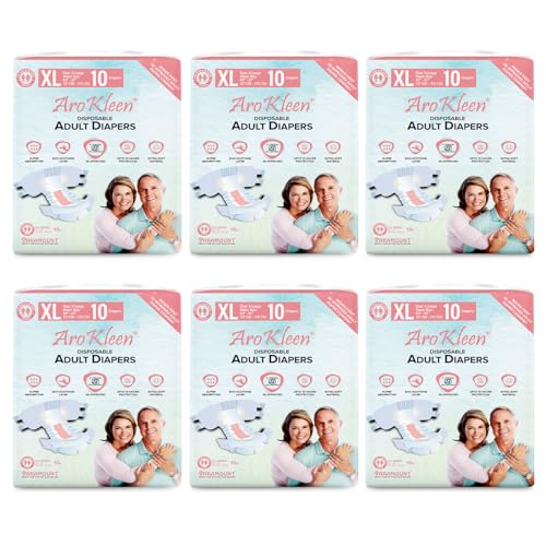 Image of Aro Kleen(Isi Certified)Premium Unisex Adult Diapers Tape Style -60 Count(Extra Large)With Odour Lock And Anti-Bacterial Absorbent Core- Waist Size 127-170 Cm(50 inch-67 inch)-Pack Of 6