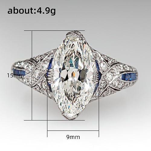 Hsitgexf Vintage Court Style Marquise & Baguette Cut Cubic Zirconia Simulated Diamond & CZ Simulated Ring White Sapphire Wavy Channel Engagement Ring for Women Size 6-102