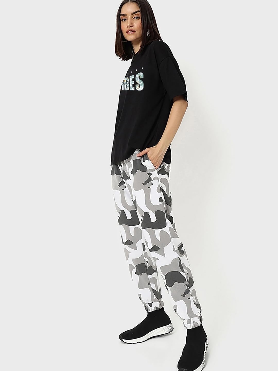 Bewakoof Lot de 2 t-shirts en pur coton pour femme - Grande taille - Demi-manches - Col rond