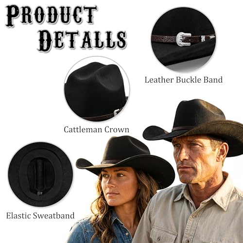 Image of FLUFFY SENSE. Cowboy Hat for Women and Men with Shapeable Wide Brim - Felt Cattleman Western Hats for Cowboys and Cowgirls