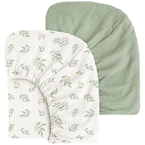 Image of MairMore Muslin Cotton Crib Sheets - Neutral Fitted Sheets for Standard Crib& Toddler Mattress Soft and Breathable Baby Sheets for Boys and Girls - 28"x52"