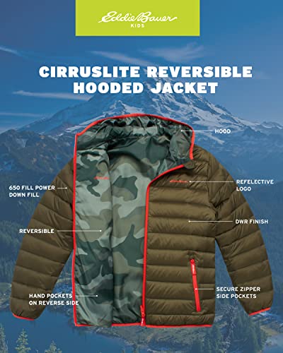 Eddie Bauer Kids' Reversible Jacket - Lightweight Waterproof Quilted Down Raincoat For Boys And Girls (3-20), Size 14-16, Olive #TOP2