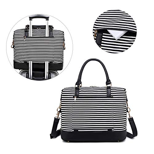 CAMTOP Women Ladies Weekender Travel Bag Canvas Overnight Carry-on Duffel Tote Luggage (Stripe -Black)