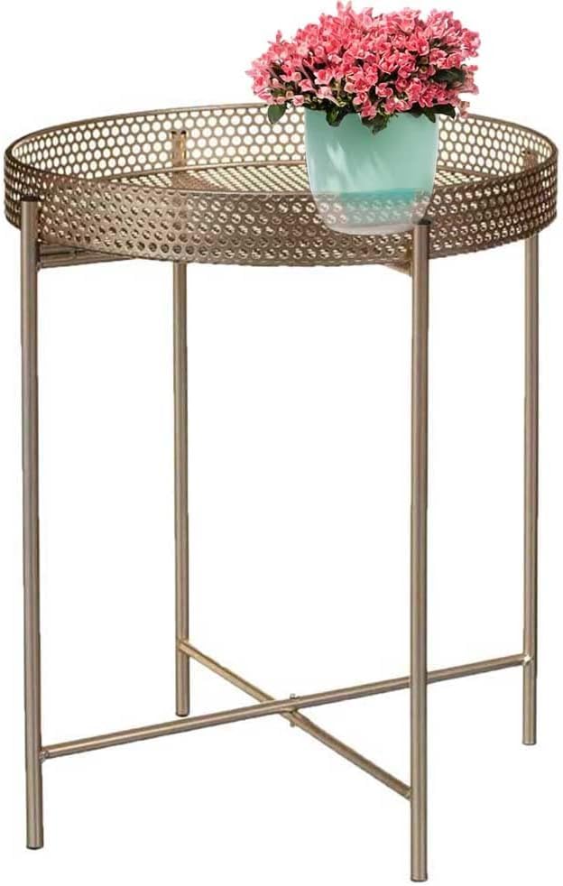 AAMEN Metal Round Side Table, Gold Coffee Table, Bedside Table, Sofa Side Table, Waterproof Nightstand Table for Living Room Bedroom Balcony Office (Gold)