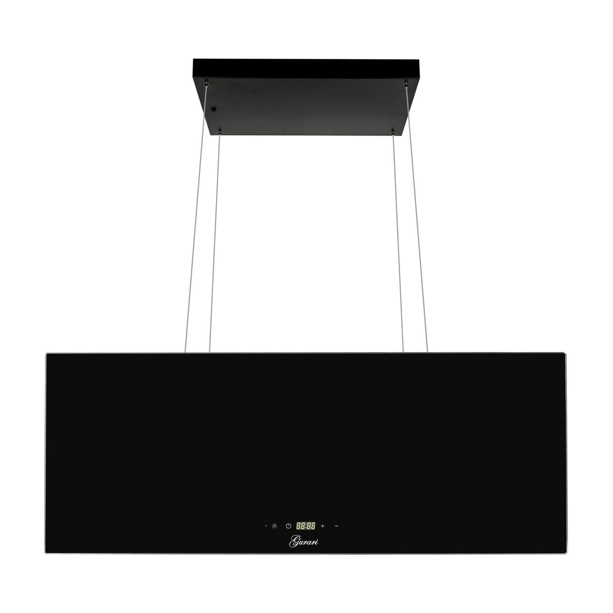 GURARI Okap wyspowy GCH I 333 90 BL Prime, wyspa z termoobiegiem 90 cm, okap sufitowy, 1000 m³/h, czarne szkło, 4 stopnie, wyświetlacz, oświetlenie LED