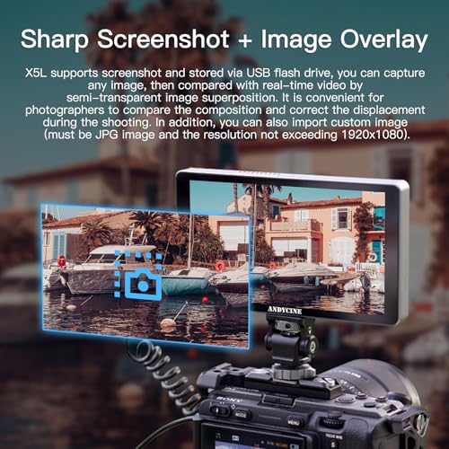 ANDYCINE X5L 5.5inch intégré 3300mAh Batterie caméra Moniteur, en Aluminium Shell 1200nits Haut Champ Lumineux DSLR vidéo HDR écran Tactile, 4K HDMI 3D LUT Forme d'onde Focus de Pointe – vue 7