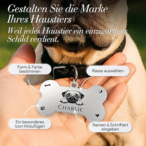 Hundemarke personalisiert – 52 Hunderassen Vorlagen – Knochenförmiges, Wasserdichtes Namensschild & Identifikationsmarke für Hunde